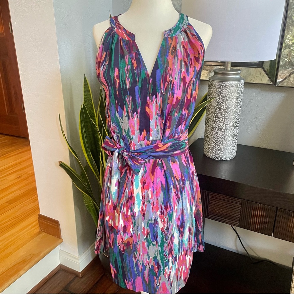 Beautiful Watercolor Tie Waist Tank Dress